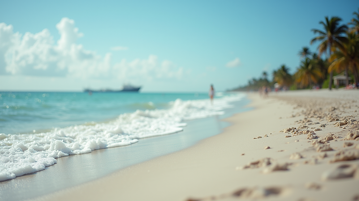 Eye-level view of a serene beach with soft waves at Key Biscayne