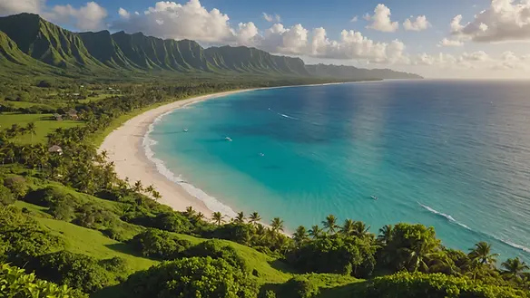 High angle view of Le Petit Tahitien with surfers riding in the distance