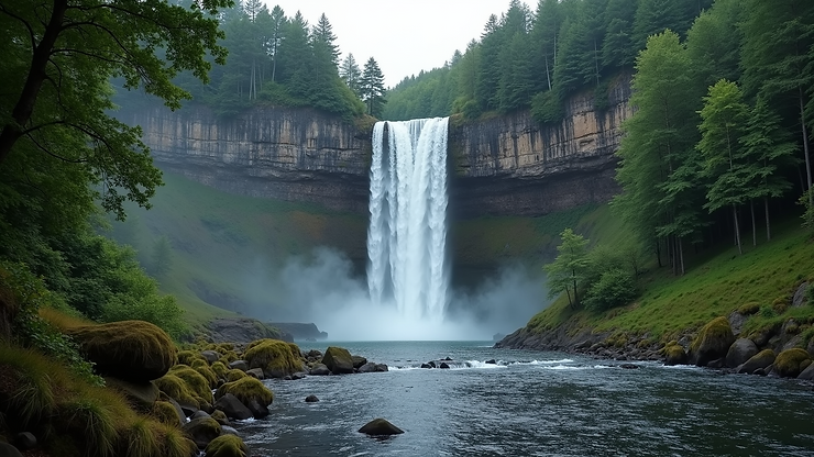 Wide angle view of the Enosburg Falls' scenic waterfall