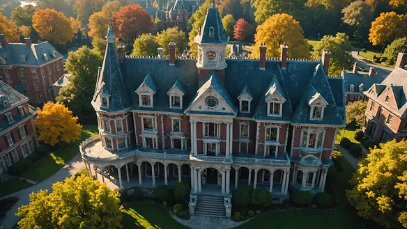 High angle view of a famous haunted mansion