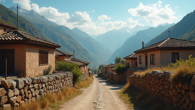 Eye-level view of the charming village of Qeparo surrounded by mountains