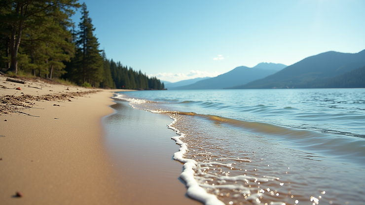 Eye-level view of Wilson Lake showcasing its stunning beach area
