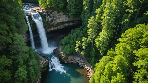High angle view of cascading waterfalls within DeSoto State Park
