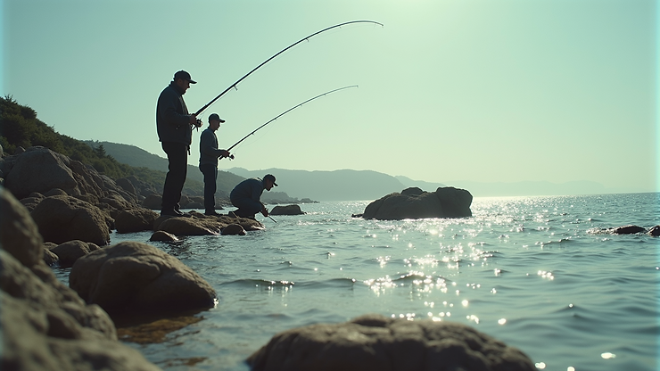 Eye-level view of Long Rock featuring local anglers
