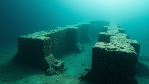 High angle view of submerged ancient structures in Heracleion
