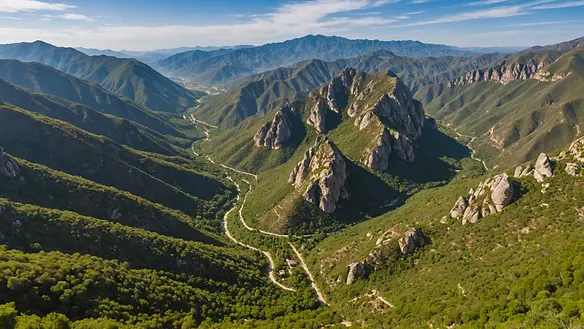 High angle view of La Campana National Park with its lush valleys