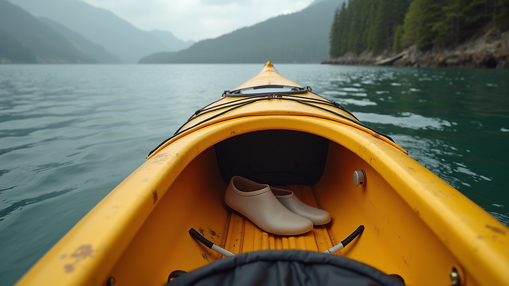 Eye-level view of an entry-level kayak highlighting storage compartments