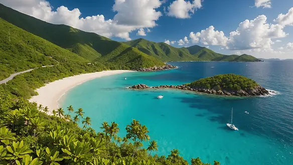 Wide angle view of Jost Van Dyke's rugged North Shore