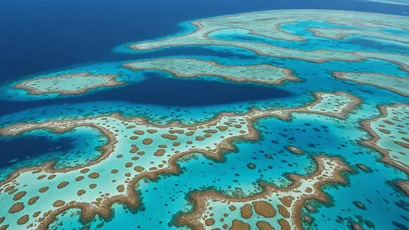 High angle view of clear blue waters over the North Side Reefs