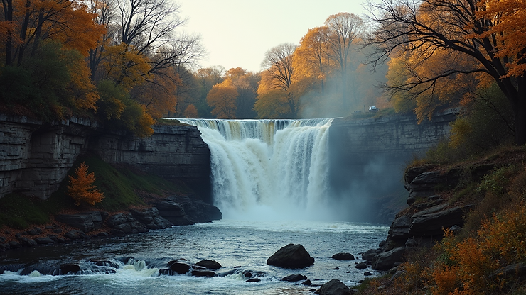 Wide angle view of the Great Falls in Paterson