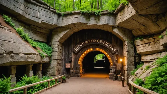 High angle view of the impressive entrance to Rickwood Caverns