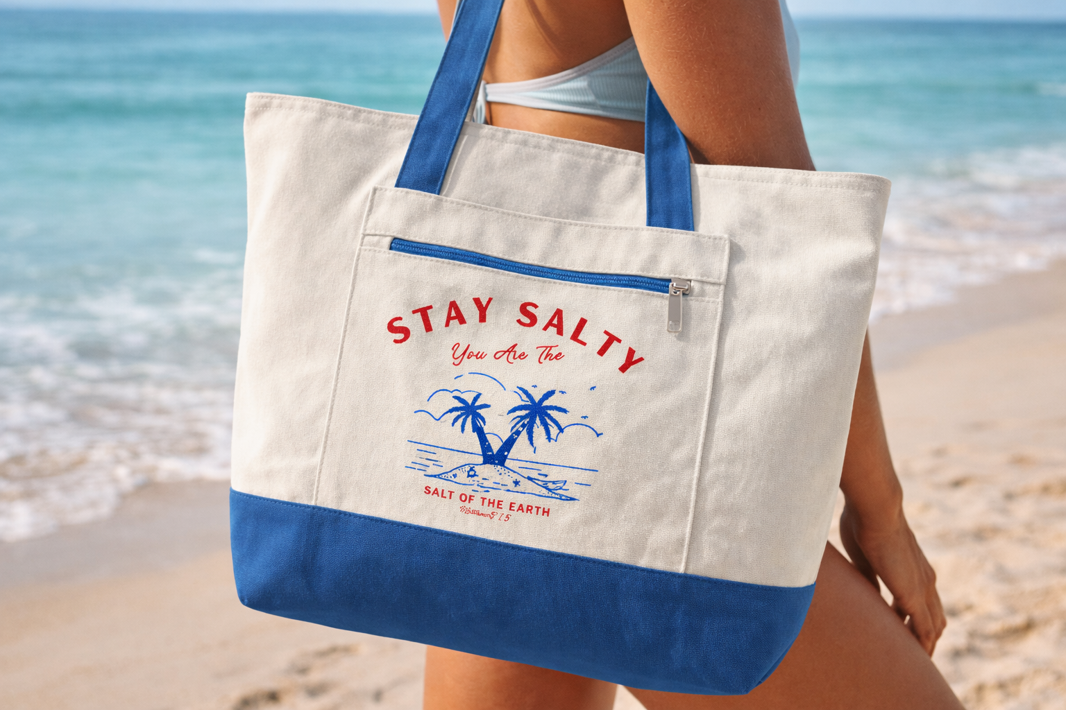 Stay Salty Zippered Canvas Tote | coastal tote bag