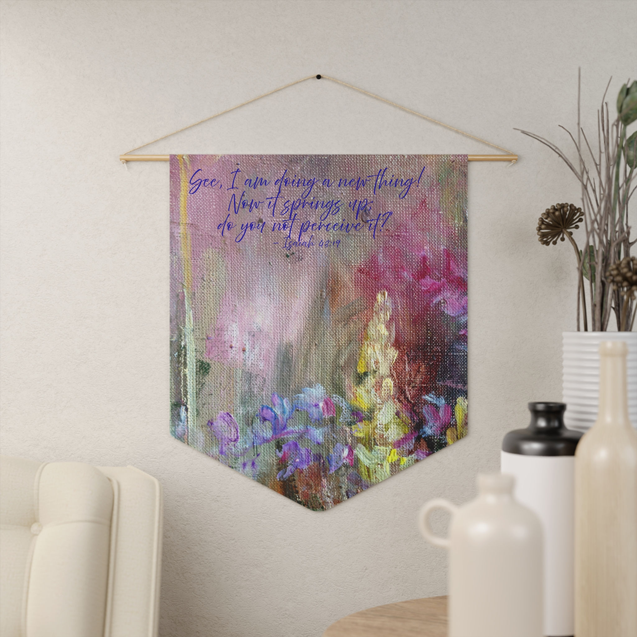 Floral Scripture Pennant Banner - Inspirational Christian Decor