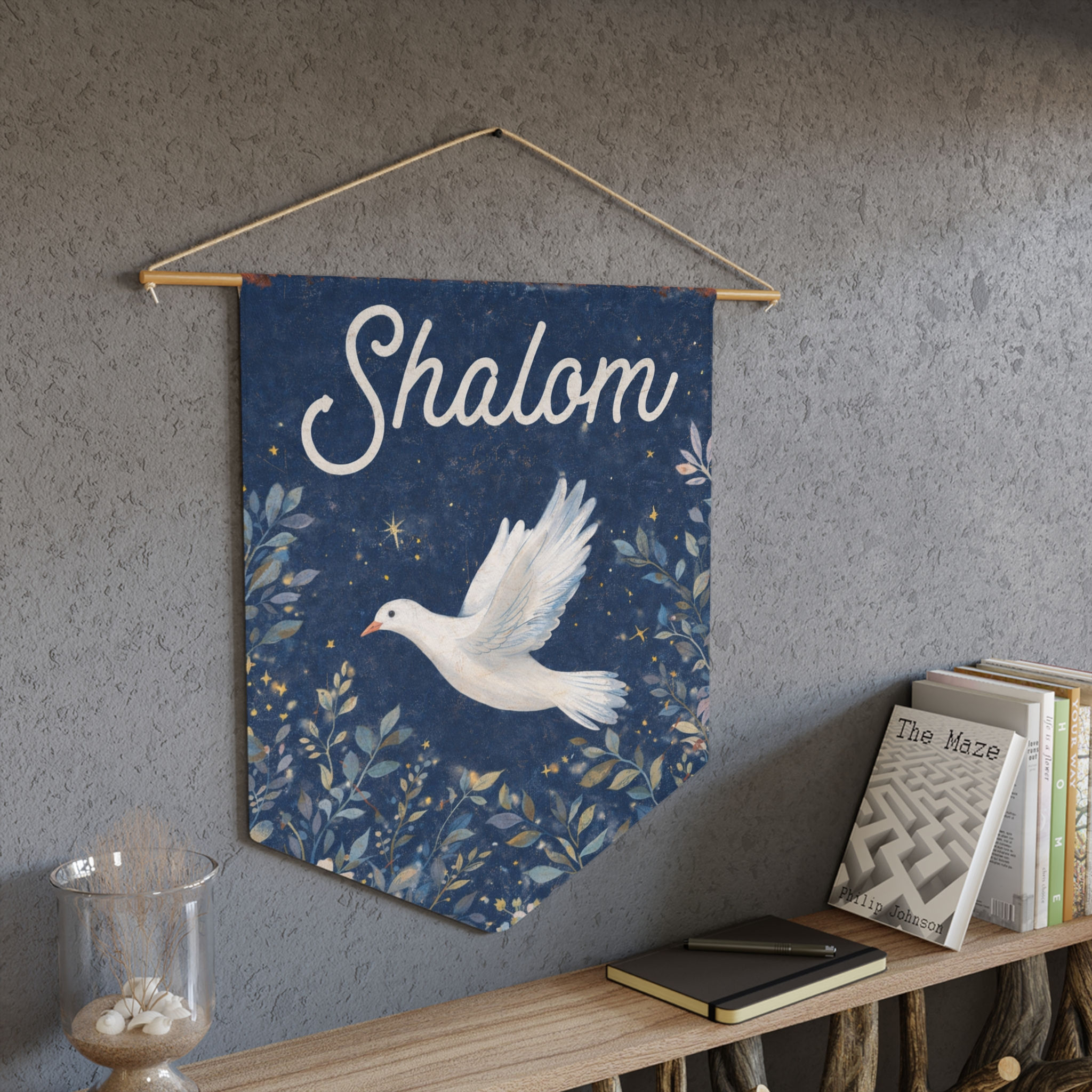 Shalom Dove Pennant | Wall Banner, Peace Prayer Home Decor