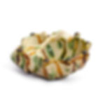 拍賣筆記 vol.301 蘇富比伊勢彥信專場:82.55萬港元成交,唐三彩螺形水丞 - Sotheby’s Ise Sale, A Sancai-Glazed 'Conch' Water Coupe, Tang Dynasty Sold for 825,500 HKD / Ceramic ashtray with a textured, irregular shape. Features green and brown streaks on a beige base. Set against a plain white background.