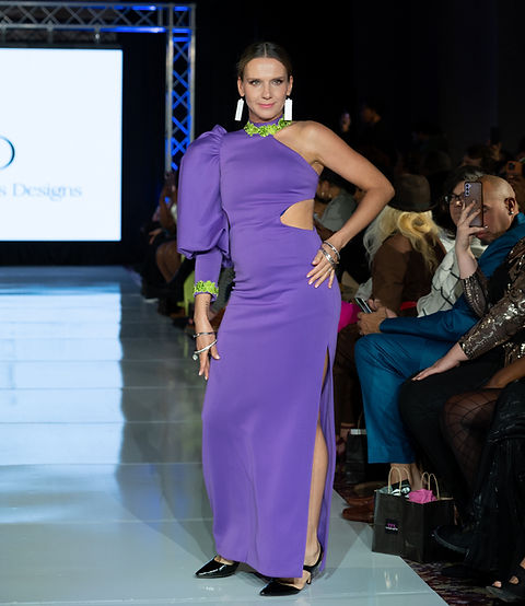 slim fit dress slacks Green & Purple Beaded Gown with Crystal Accents – VALDRIN SAHITI main image 1