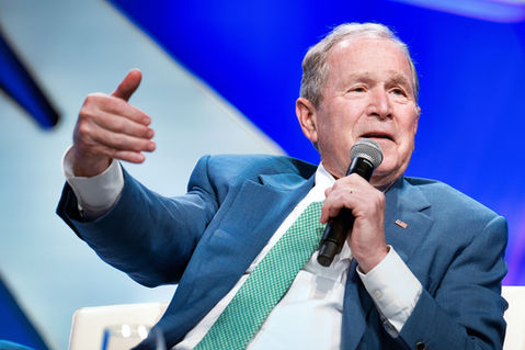 Photograph of former US President George W.Bush giving a public stage interview in Las Vegas. Image (c) Lenny Di Lorenzo.