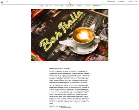Bar Italia Soho London sign with latte MARKETING AND CORPORATE on a white table picture. Image (c) Lenny Di Lorenzo.