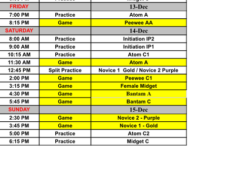 Weekly Schedule:
December 9-15