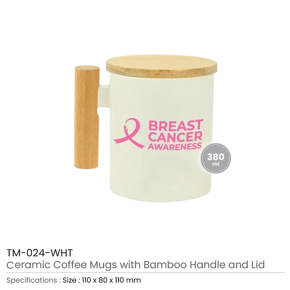 Ceramic Coffee Mugs with Breast Cancer Awareness Logo