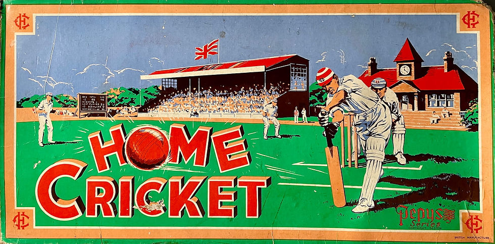 Home Cricket Pepys MJC pictorial box lid showing a cricket match