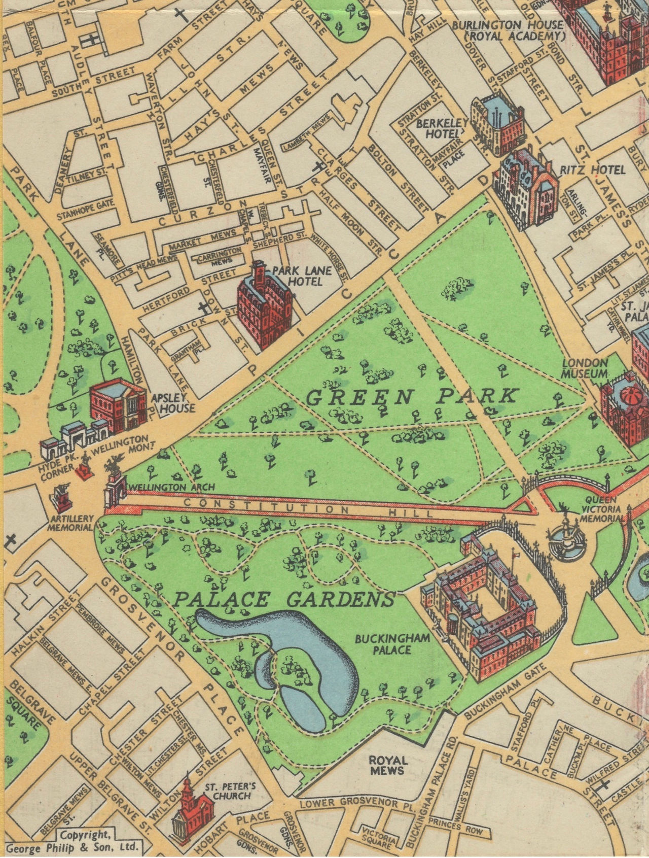The Heart of London Map - Mayfair South, Green Park, Buckingham Palace
