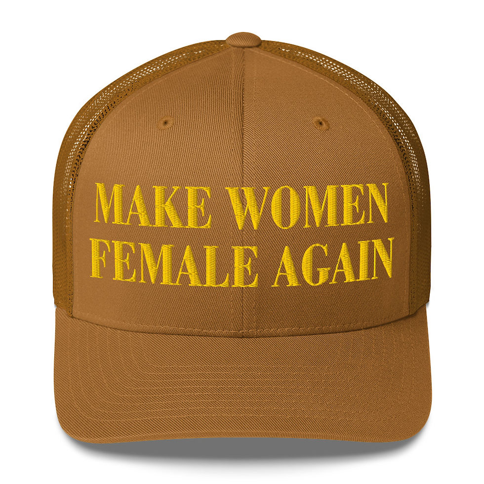 Thumbnail: MAKE WOMEN FEMALE AGAIN Trucker Cap (yellow thread)