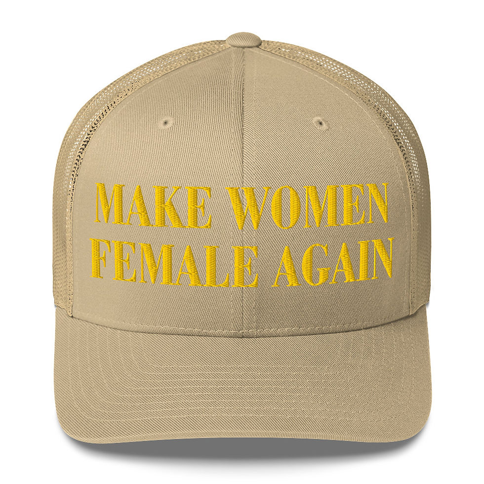 Thumbnail: MAKE WOMEN FEMALE AGAIN Trucker Cap (yellow thread)