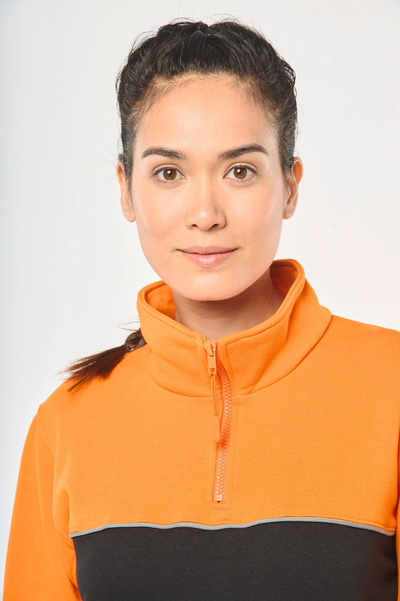Sweat-shirt écoresponsable col zippé unisexe personnalisé WK WK404 porté