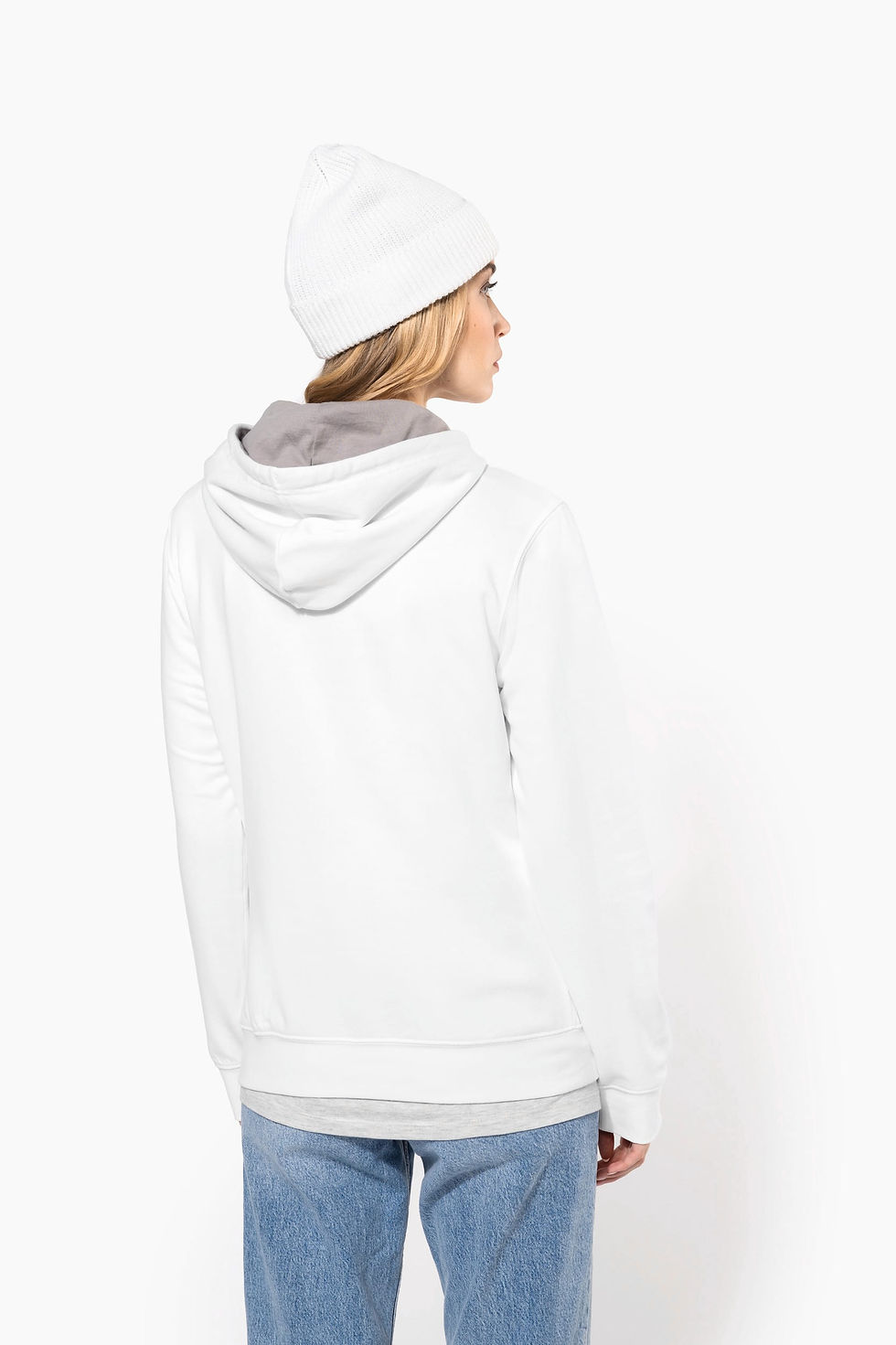 Sweat-shirt capuche contrastée femme personnalisé Kariban K465 porté