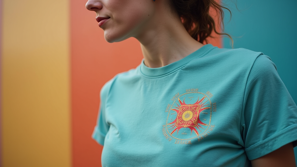 Vue rapprochée d'un t-shirt personnalisé avec un logo net et coloré