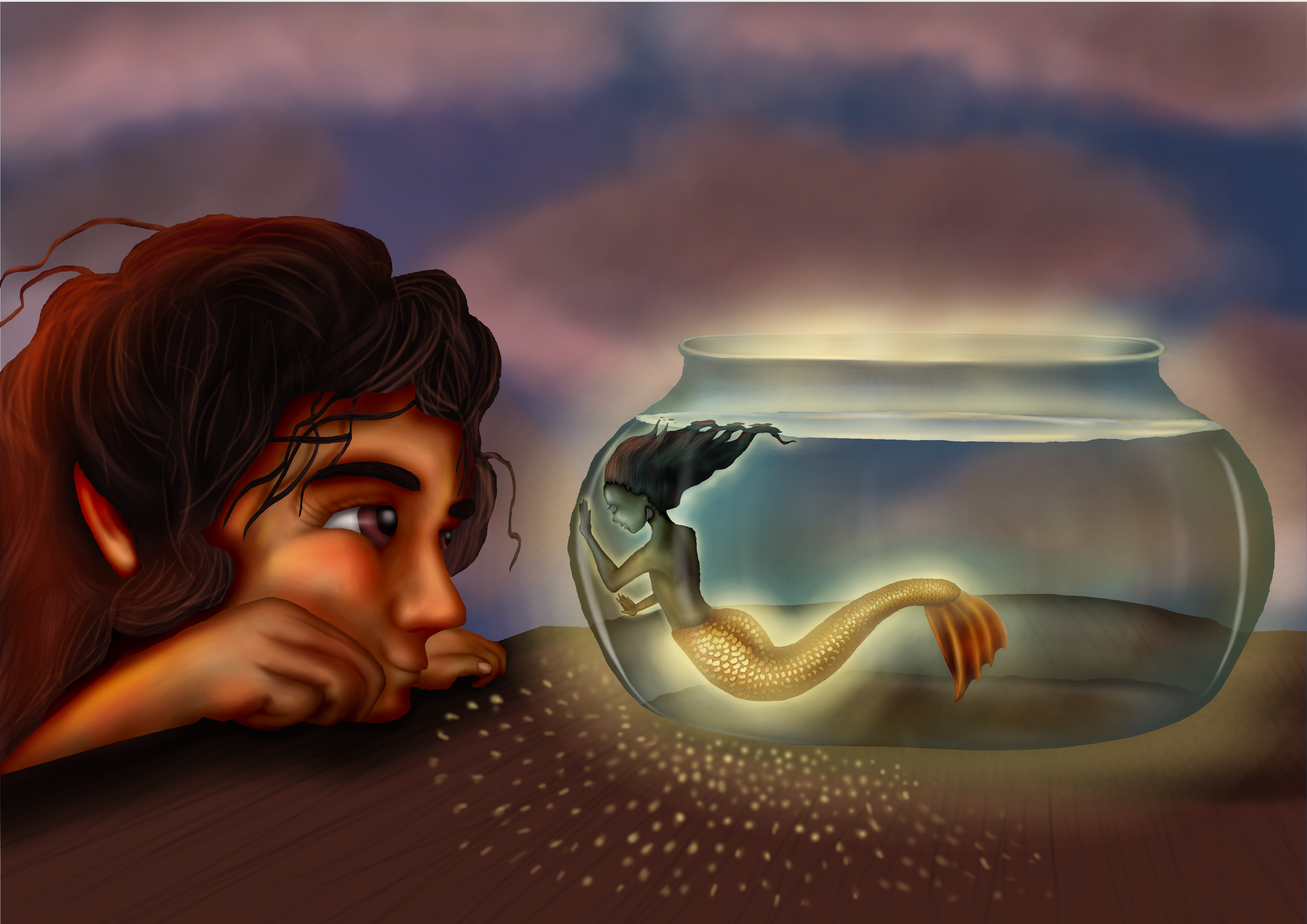 Mini sereia em aquário