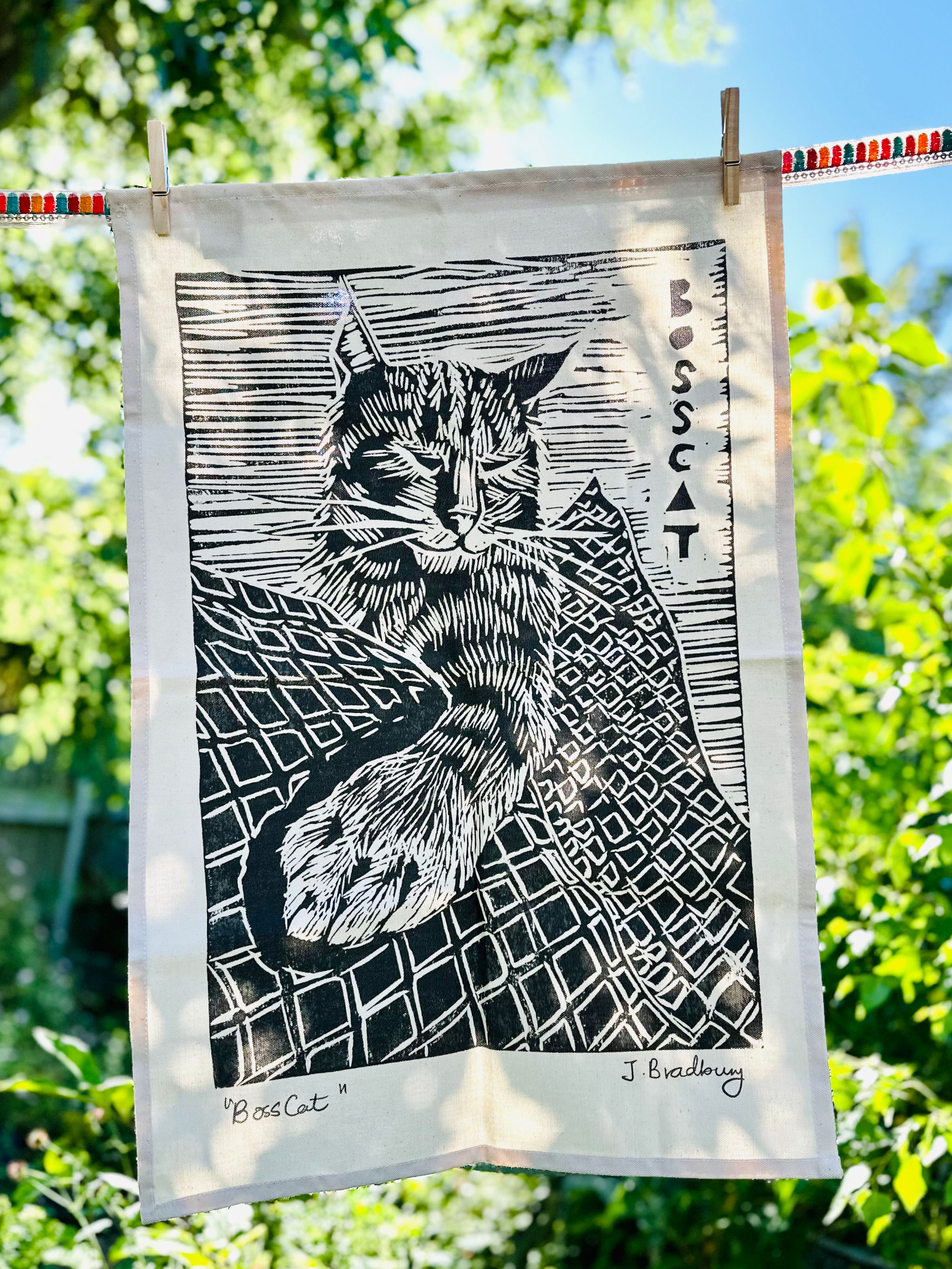 Boss Cat organic cotton tea towel