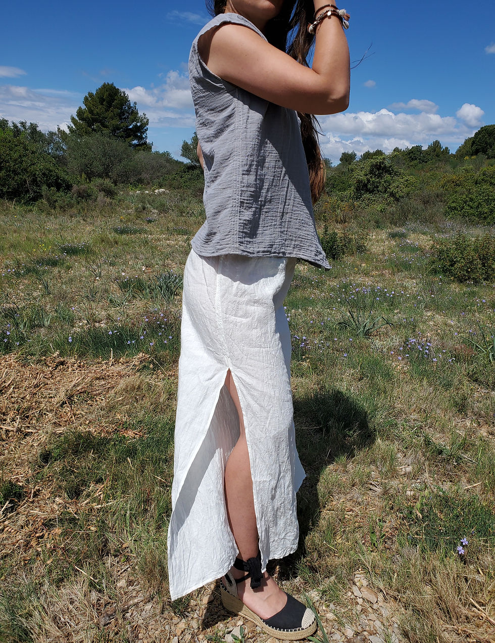 Miniature : Pantalon fendu en lin et coton, mode alternative, matières naturelles, pantalon détente yoga pilates, ostara, ostara atelier