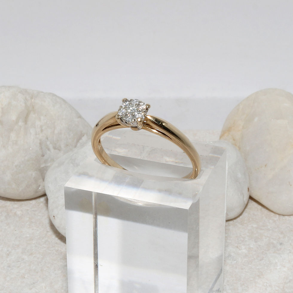 Thumbnail: 9ct Solid Yellow Gold Hallmarked Natural Genuine Diamond Flower Ring