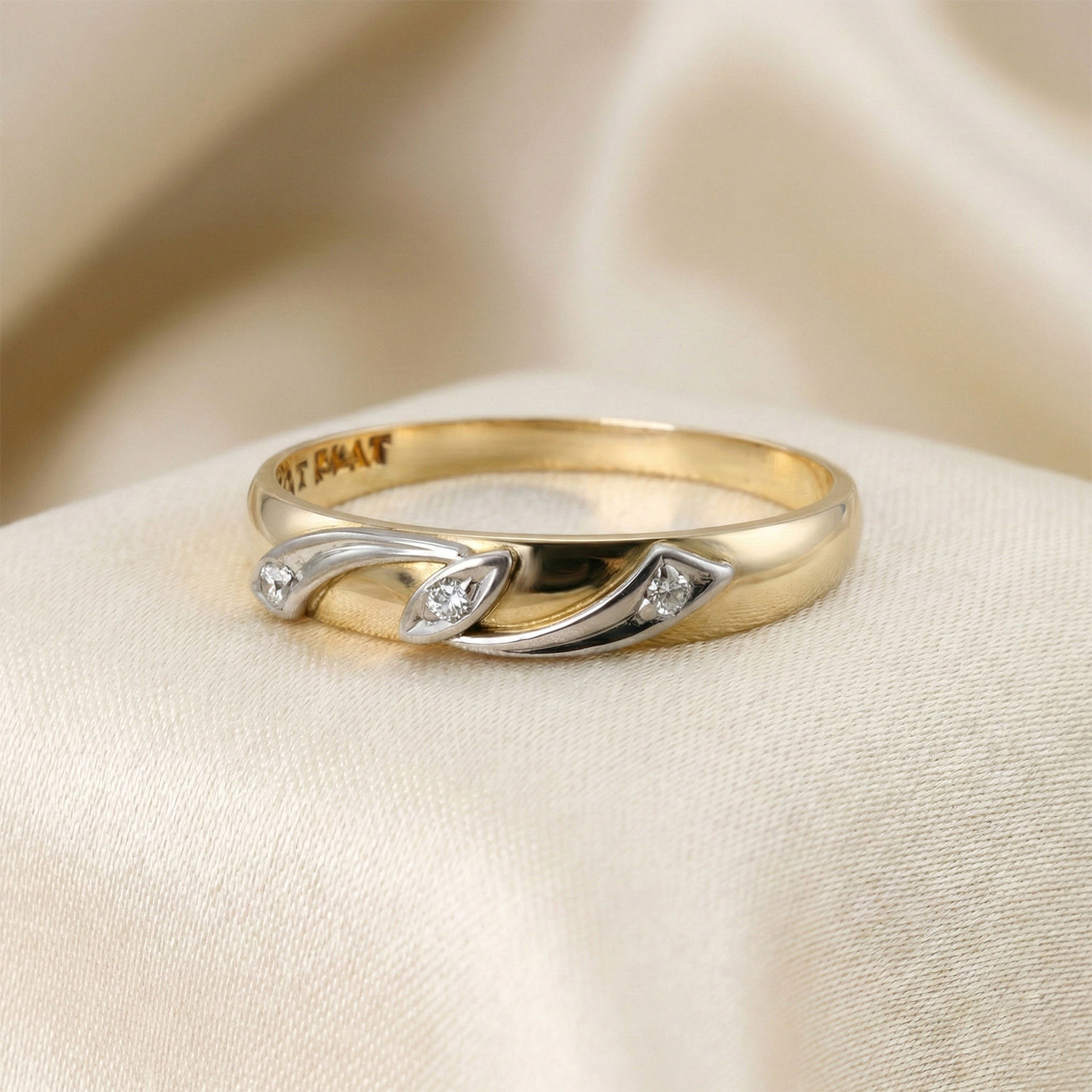 18ct Solid Yellow Gold Platinum Hallmarked Natural Genuine Diamond Ring Vintage