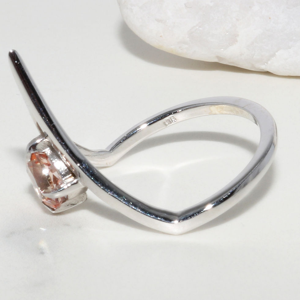 Thumbnail: 9ct Solid White Gold Hallmarked Pink Sapphire V-Shape Ring