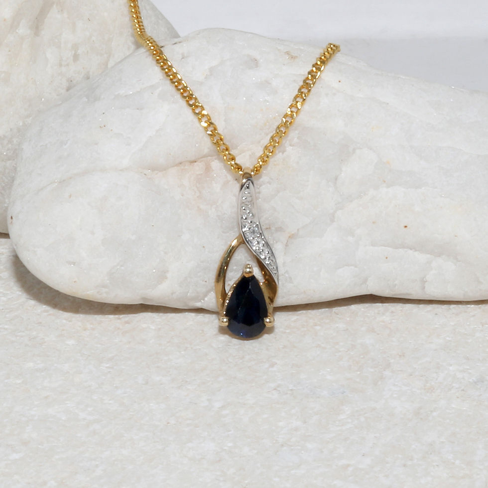 Thumbnail: 9ct Solid Yellow Gold Natural Sapphire Diamond Pendant Hallmarked