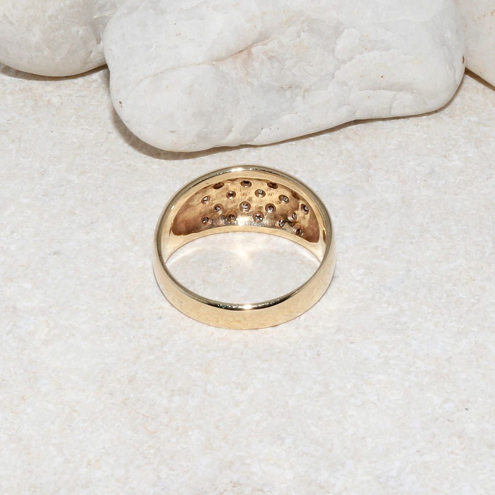 Thumbnail: 9ct Solid Yellow Gold Natural Diamond Wide Band Ring Vintage