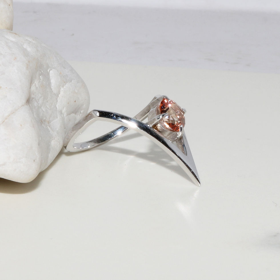 Thumbnail: 9ct Solid White Gold Hallmarked Pink Sapphire V-Shape Ring