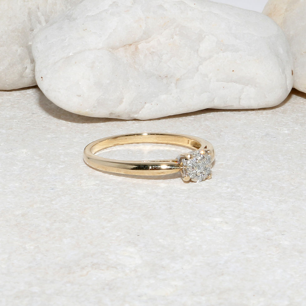 Thumbnail: 9ct Solid Yellow Gold Hallmarked Natural Genuine Diamond Flower Ring