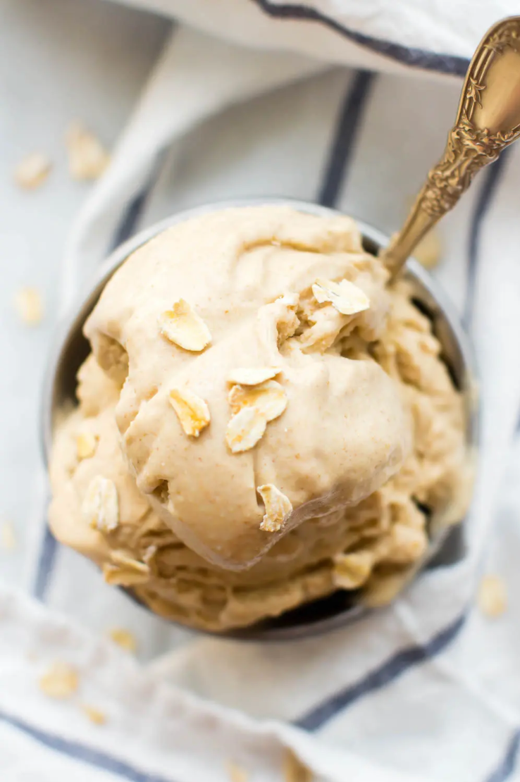 A scoop of vegan oatmeal ice cream.