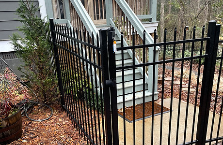 aluminum fencing surrounding back porch