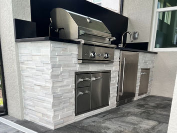 white stone finish outdoor kitchen Bonita Springs FL