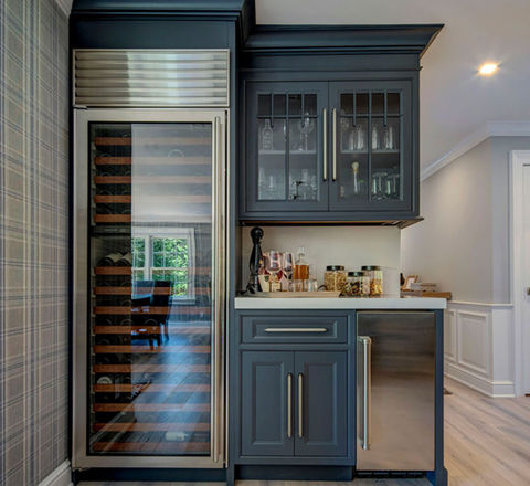 modern kitchen with wine rack by Kitchen designer in Wantagh NY