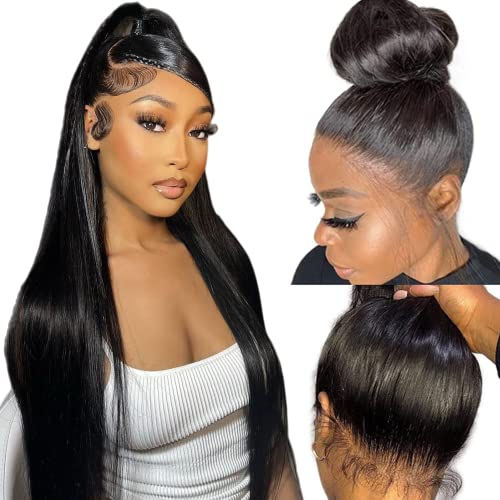 Thumbnail: Qmaple 360 Lace Front Wigs Human Hair Pre Plucked,22Inch HD Transparent Straigh