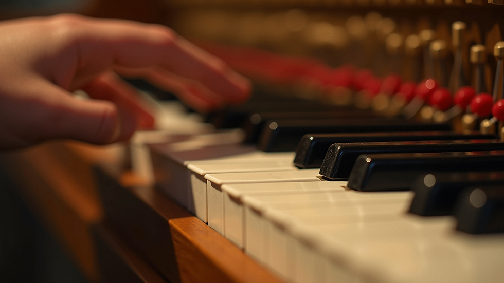Close-up view of piano strings and tuning pins inside the piano