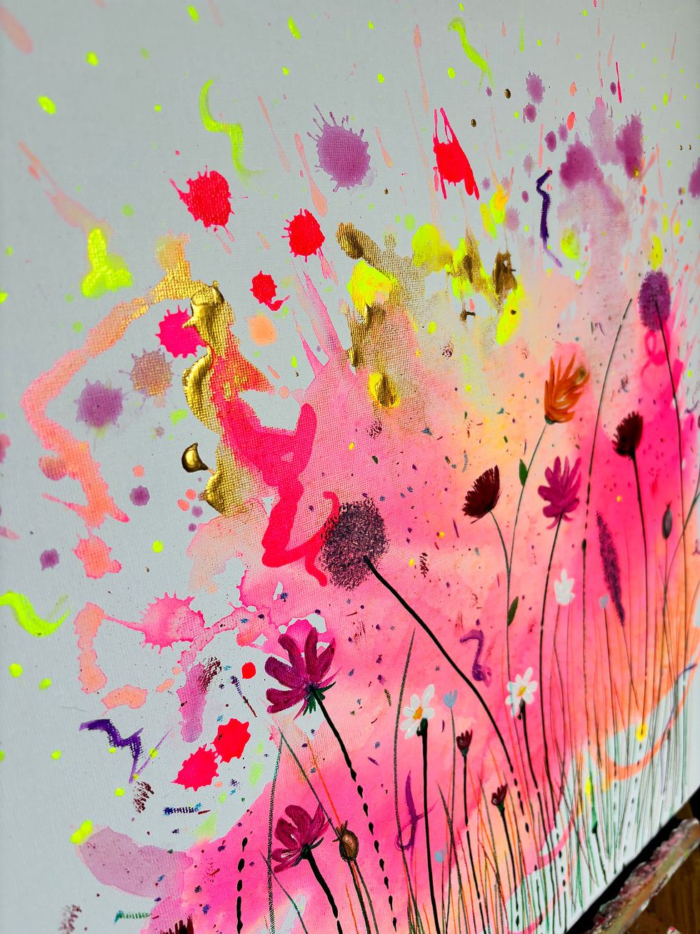 Miniaturbild: Abstraktes Blumenbild in Pink ‚Bloom Explosion‘ - 49x49cm