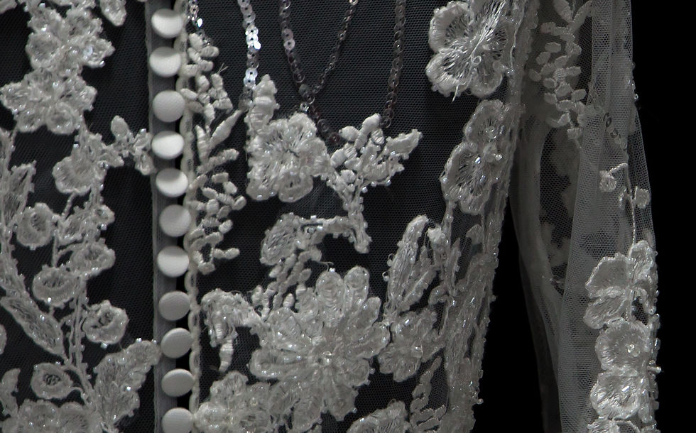 Thumbnail: 'Celestine Veil' Long Sleeve Wedding Dress | Size 6-8