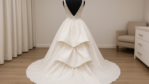 A photo of a wedding dress with a bustle